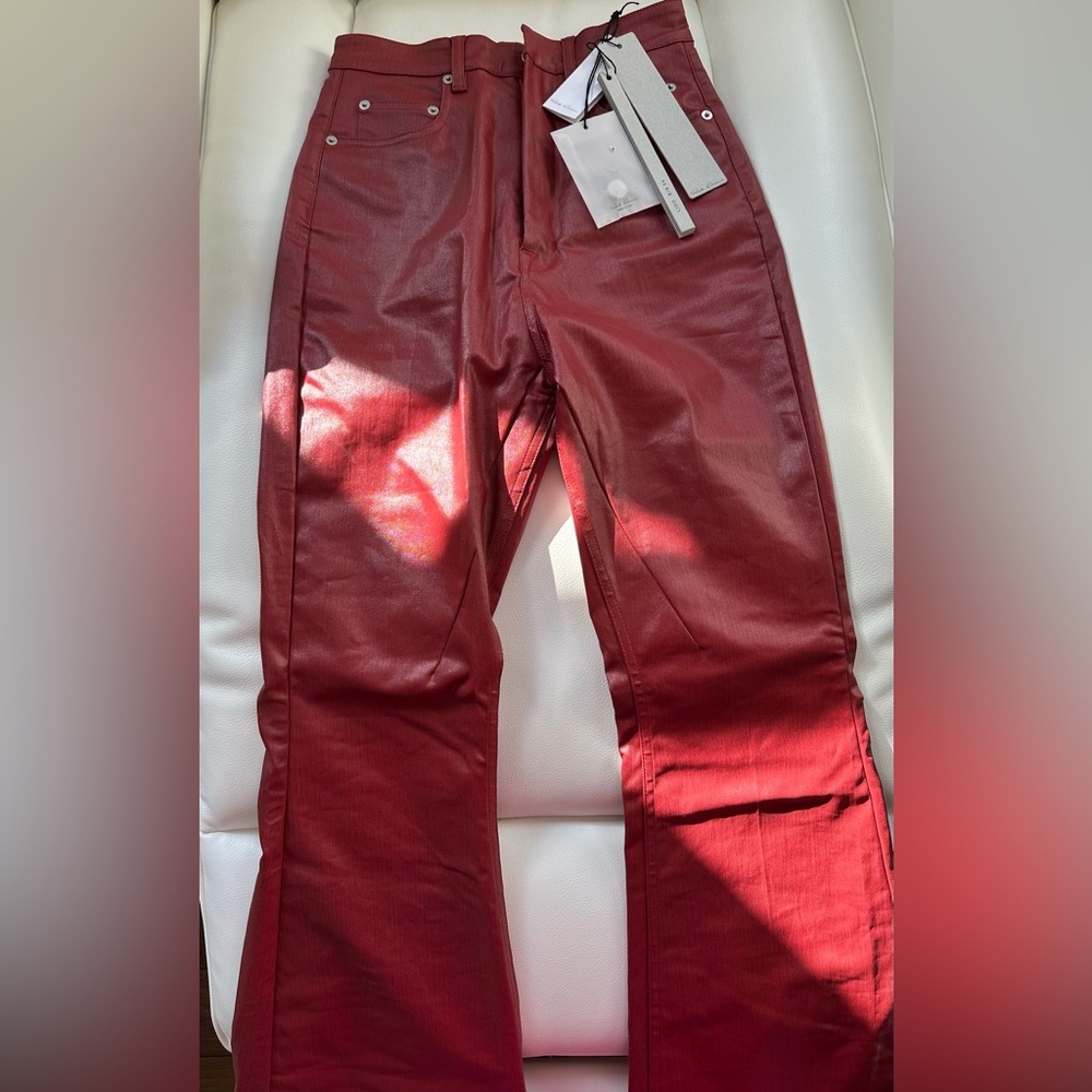 NWT Rick Owens Bolan High-rise coated Denim Jeans Cardinal Red Size 25 Burgundy - Picture 4 of 11
